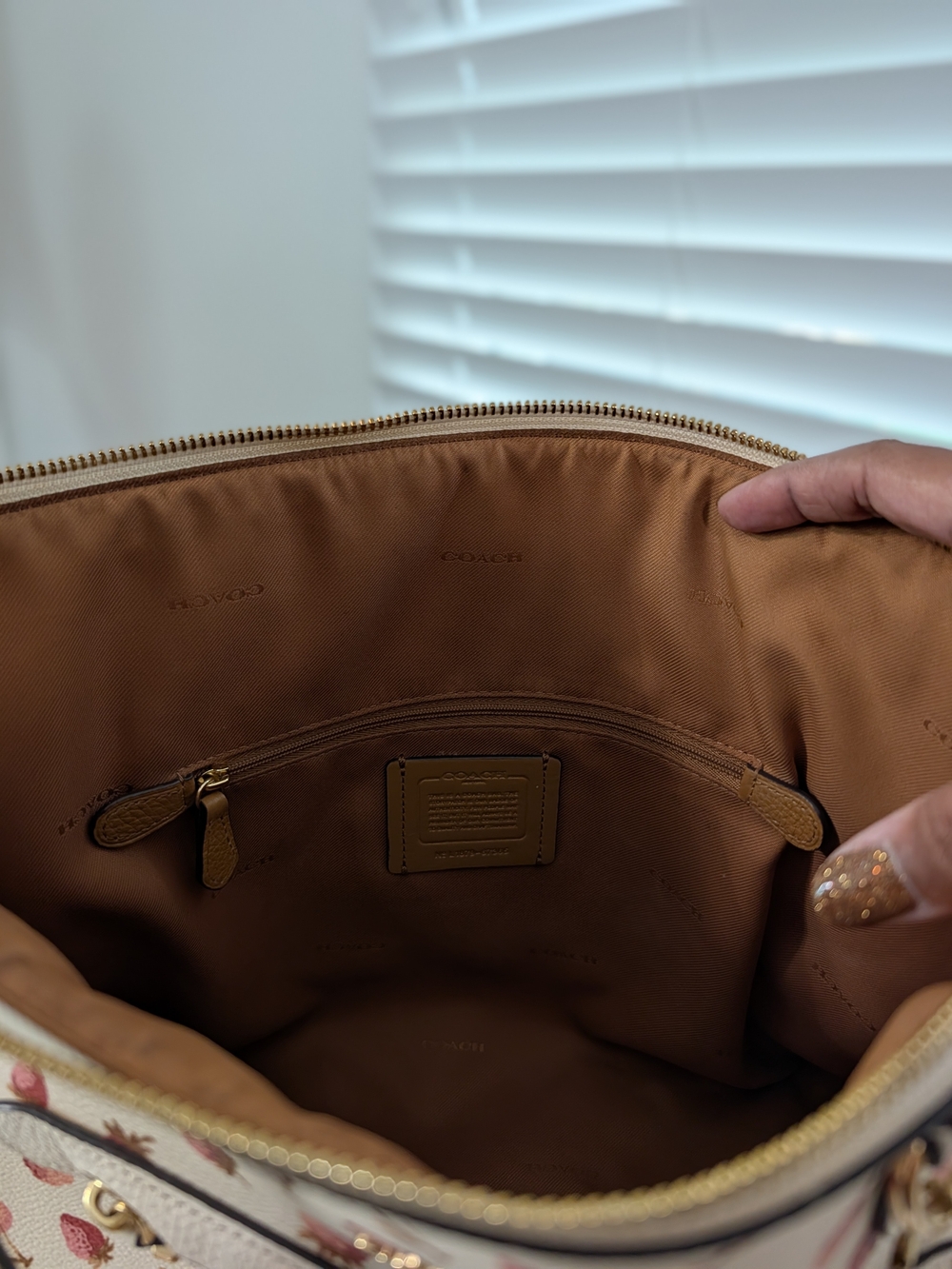 COACH Cream Strawberry Print Tote Bag - Picture 11 of 15